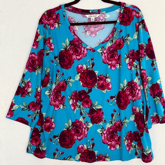 The‎ Pioneer Woman XXL Floral Print 3/4 Sleeve V-Neck Blouse Top - Picture 3 of 7